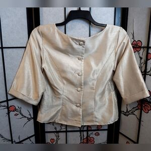 Metallic Cream Boxy 3/4 Sleeve Blazer